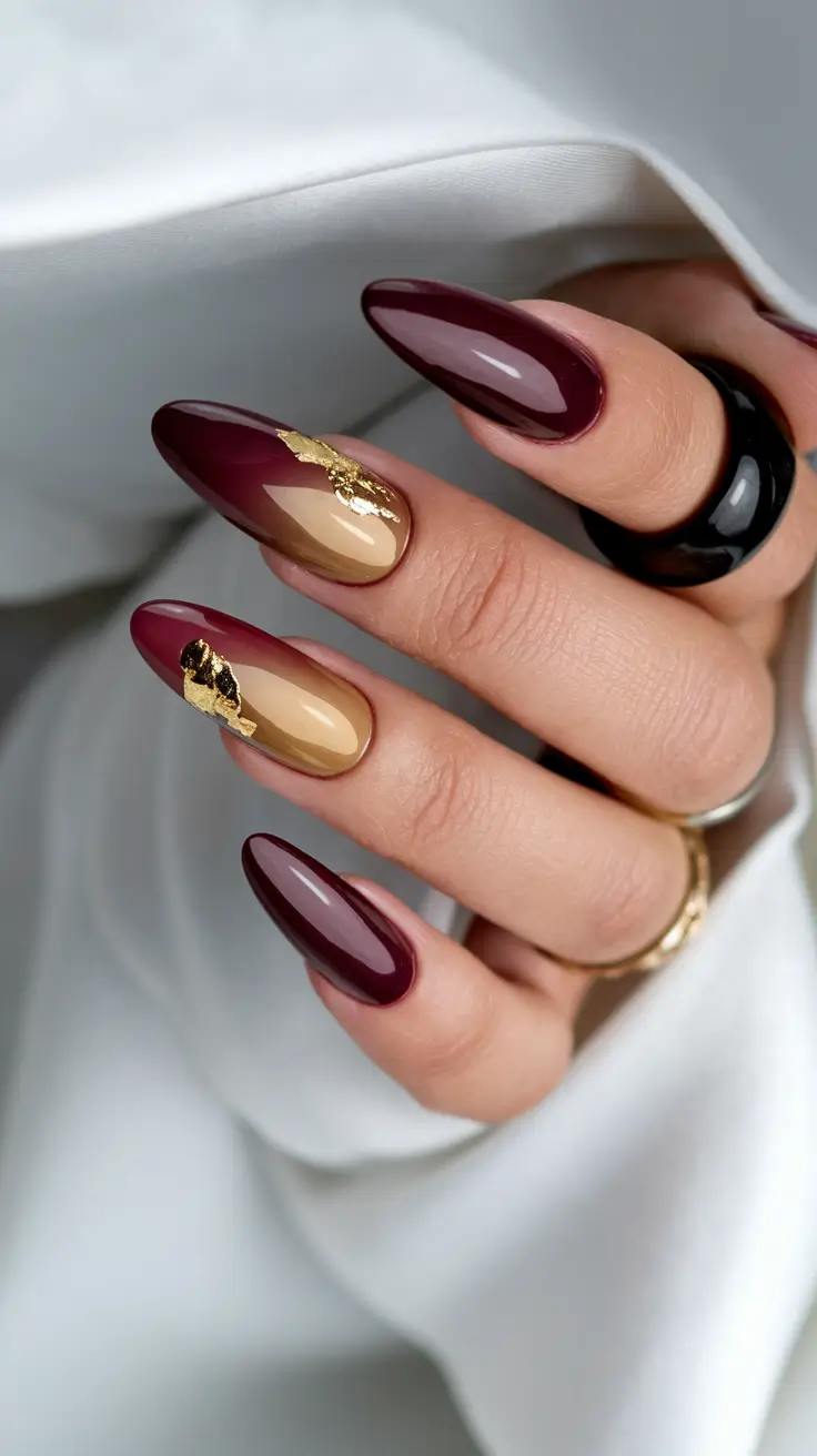 NEW Fall 2025 Nail Color Trends Deep Burgundy with Gold Accents