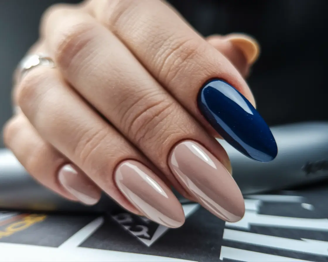 NEW Fall 2025 Nail Color Trends Neutral Chic with Navy Pop