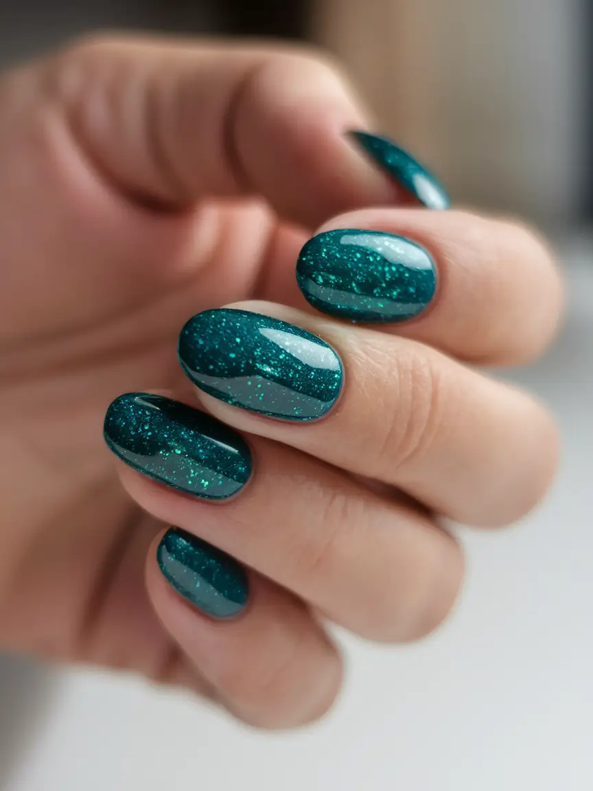 NEW Fall 2025 Nail Color Trends Teal Sparkle Perfection