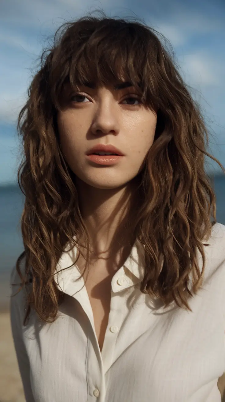 October 2025 Fall Hair Color Trends Beachy Brunette with Bangs