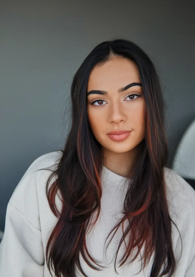 October 2025 Fall Hair Color Trends Subtle Auburn-Tinted Brunette