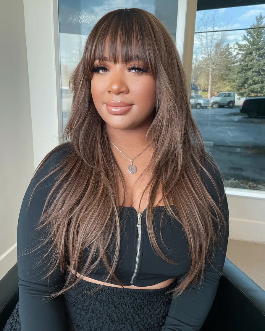Plus Size Winter Haircuts for Women 2025 / 2026 Long Sleek Cut with Blunt Bangs