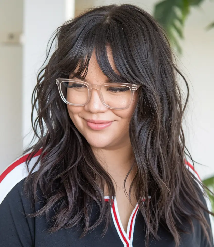 Plus Size Winter Haircuts for Women 2025 / 2026 Textured Shag with Curtain Bangs