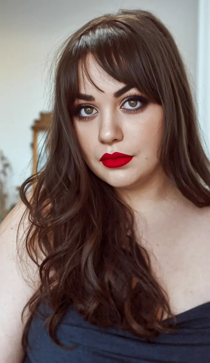 Plus Size Winter Haircuts for Women 2025 / 2026 Romantic Long Waves with Wispy Fringe