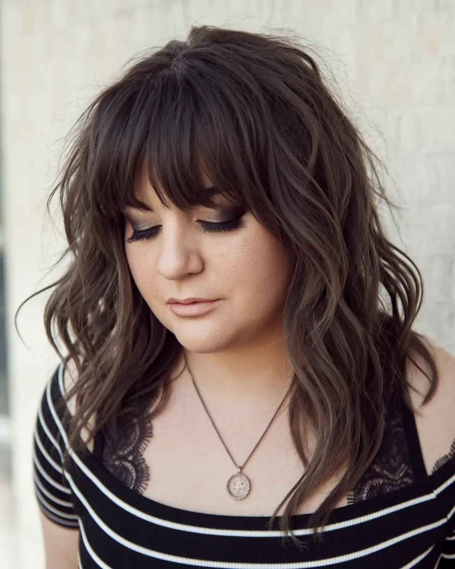 Plus Size Winter Haircuts for Women 2025 / 2026 Textured Lob with Messy Bangs