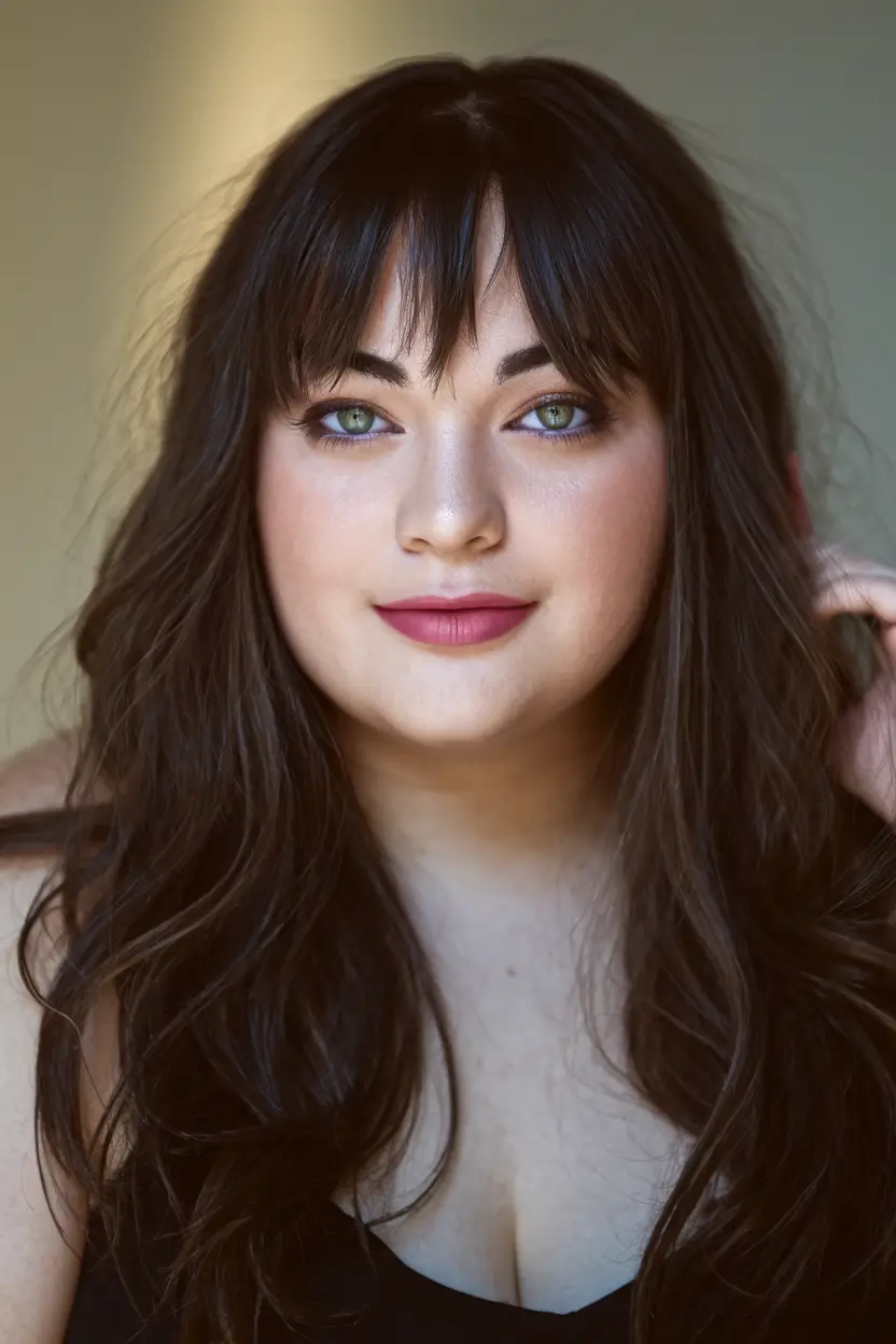 Plus Size Winter Haircuts for Women 2025 / 2026 Long Layers with Curtain Bangs