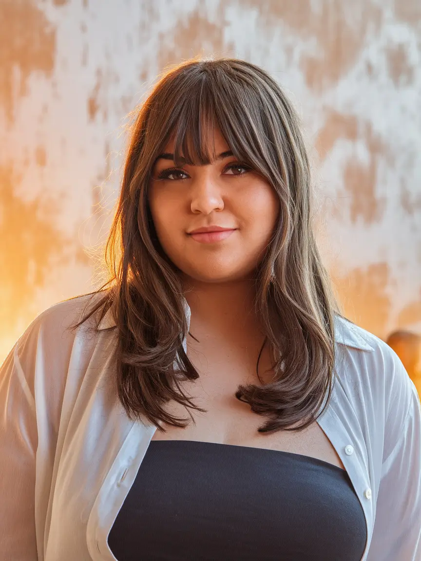 Plus Size Winter Haircuts for Women 2025 / 2026 Polished Medium Layers with Fringe