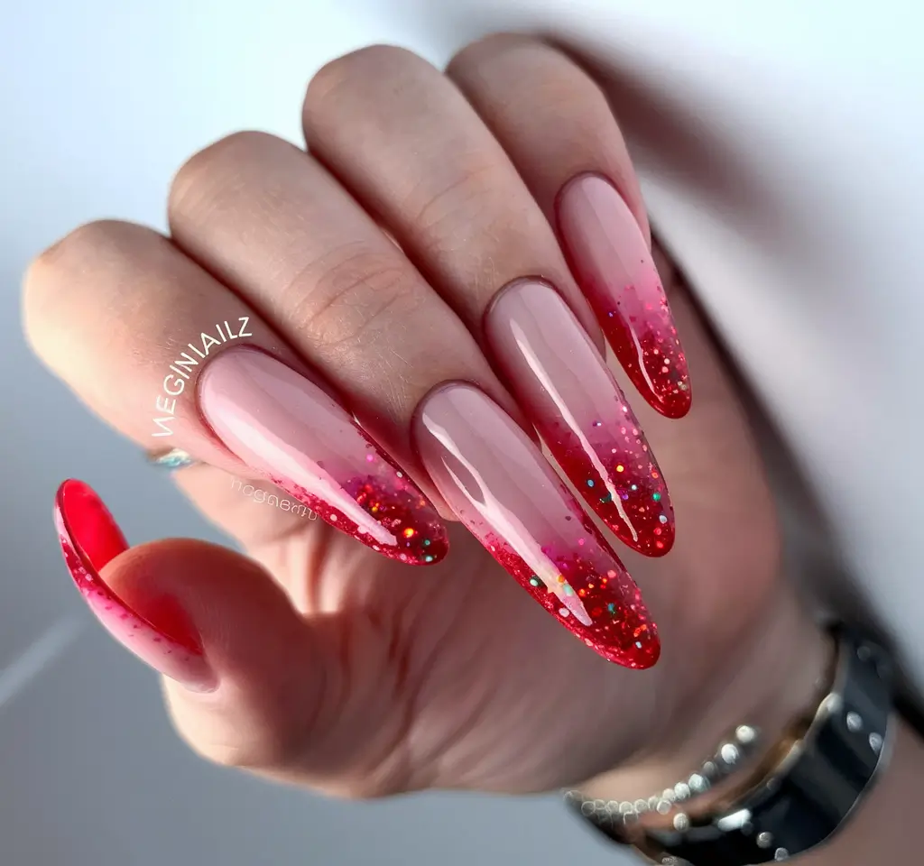 Red Fall Nail Designs 2025 Glitter Fade Ombre