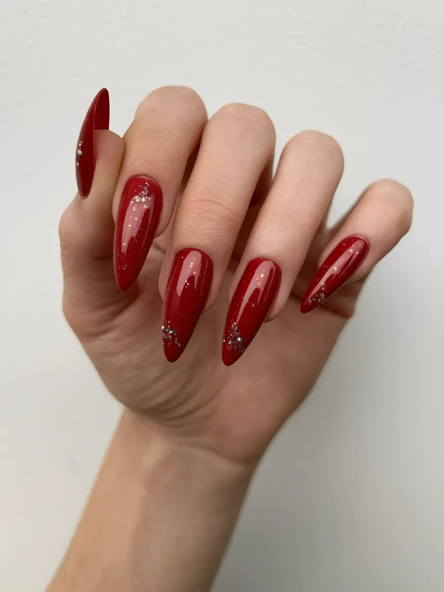 Red Fall Nail Designs 2025 Glitter-Dusted Tips