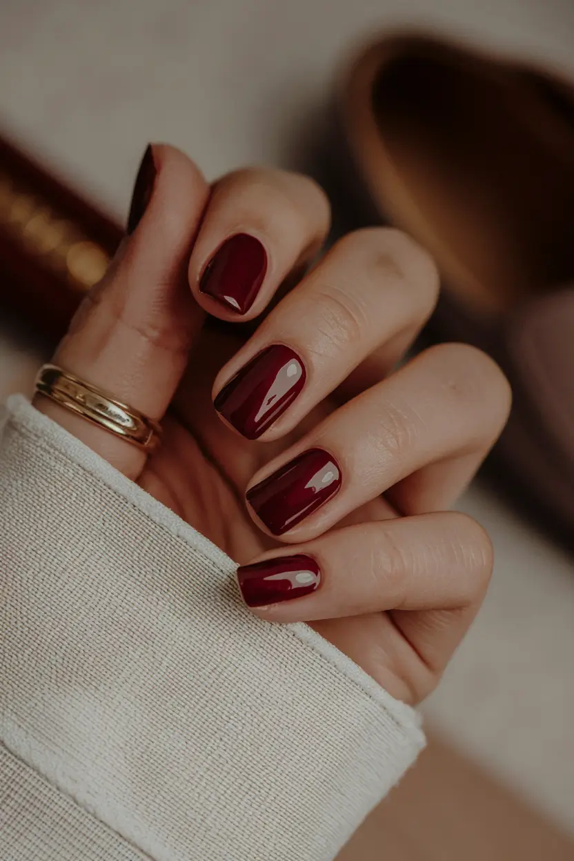 Red Fall Nail Designs 2025 Classic Short Burgundy