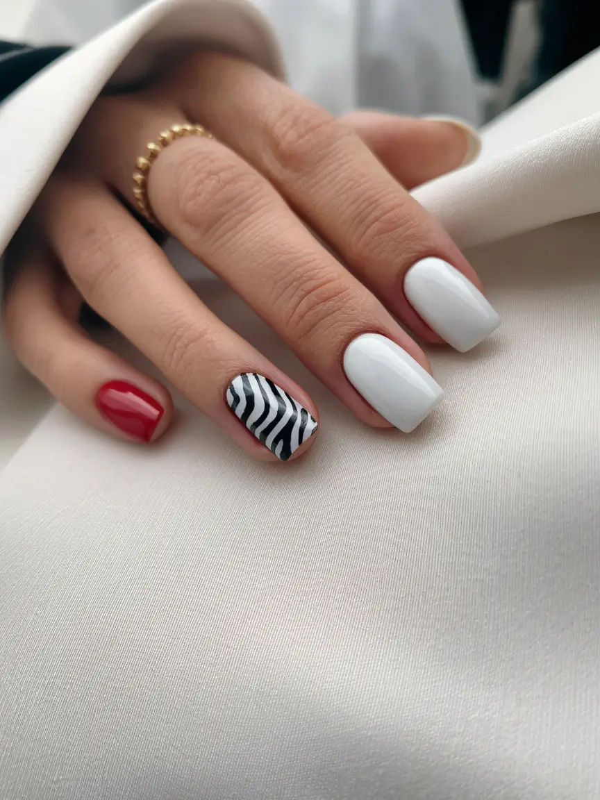 Red Fall Nail Designs 2025 Modern Zebra Accent
