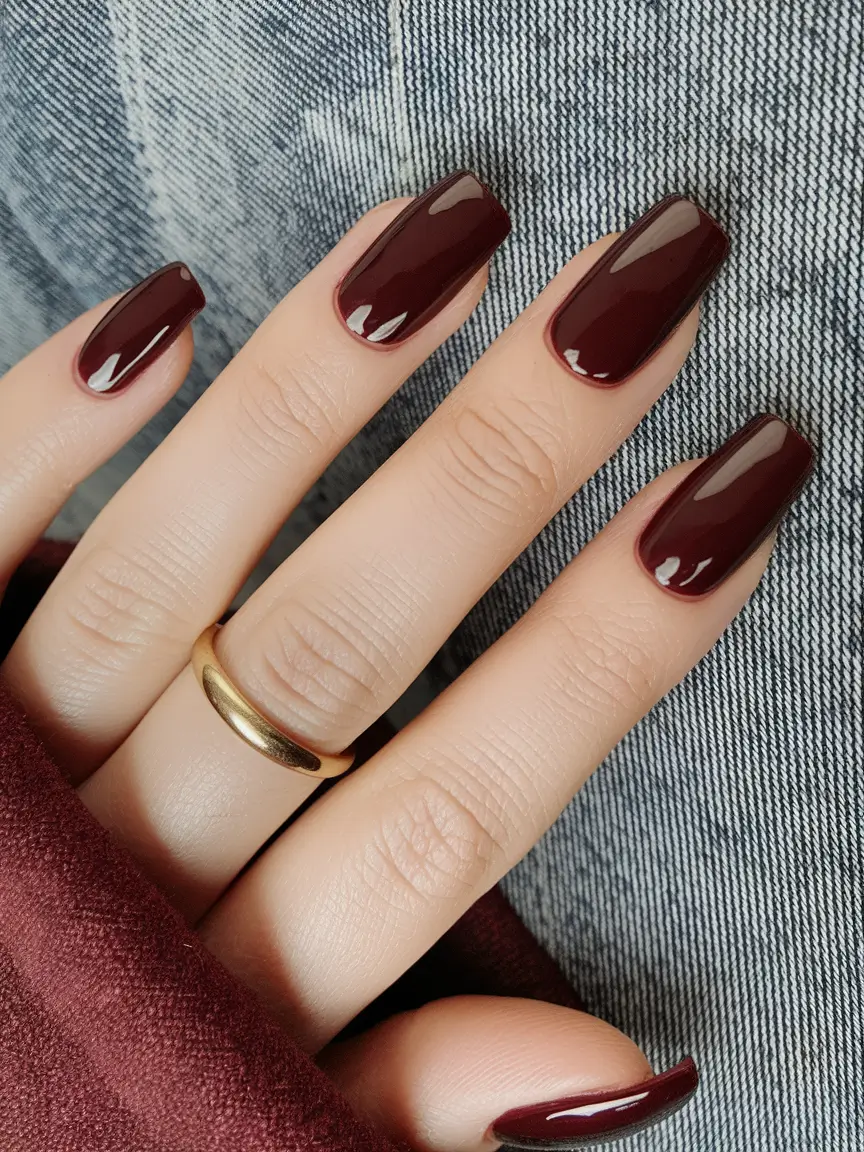 Red Fall Nail Designs 2025 Dark Burgundy Squares