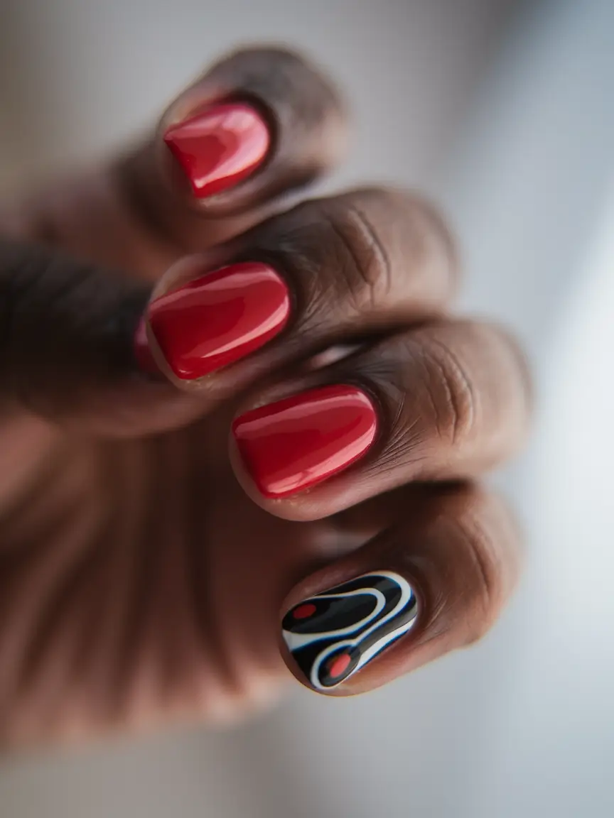 Simple Fall Nails Ideas 2025 Red Pop with Accent Nail