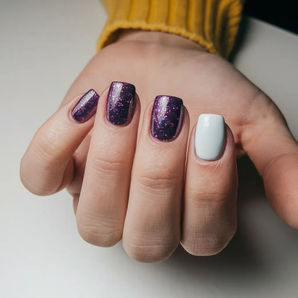 Simple Fall Nails Ideas 2025 Glitter and Contrast