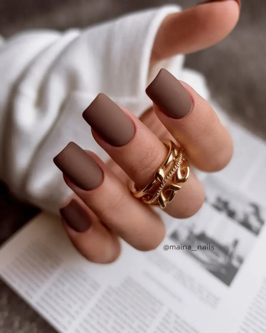 Simple Fall Nails Ideas 2025 Matte Cocoa Neutrals