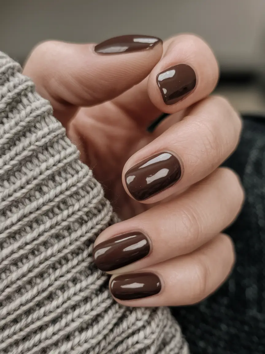 Simple Fall Nails Ideas 2025 Chocolate Brown Comfort