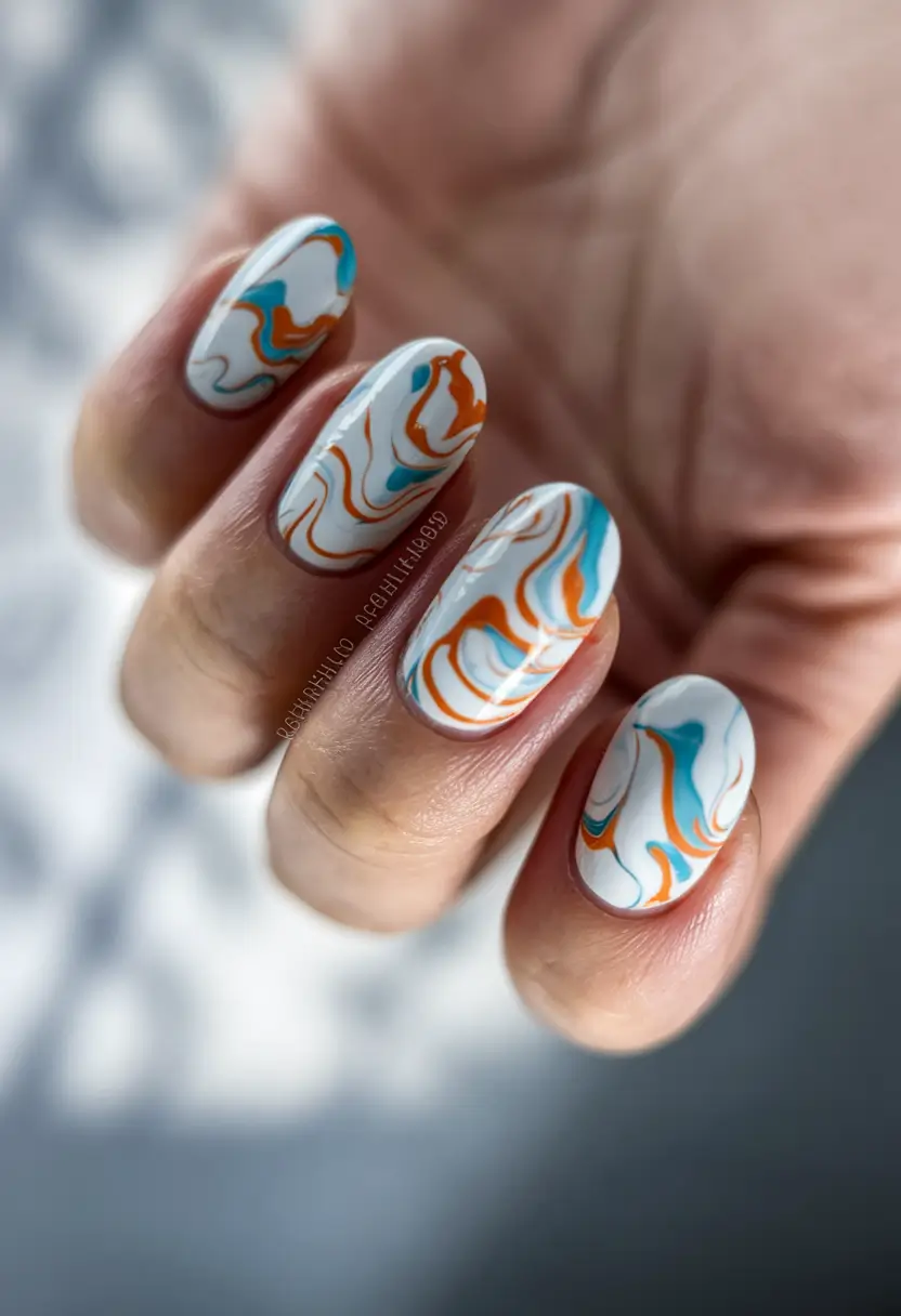 Simple Fall Nails Ideas 2025 Swirled Marble Play