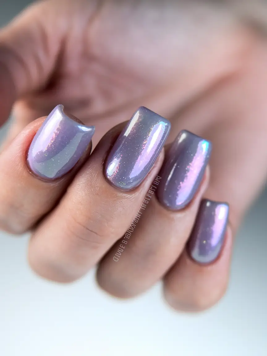 Simple Fall Nails Ideas 2025 Iridescent Lilac Shine