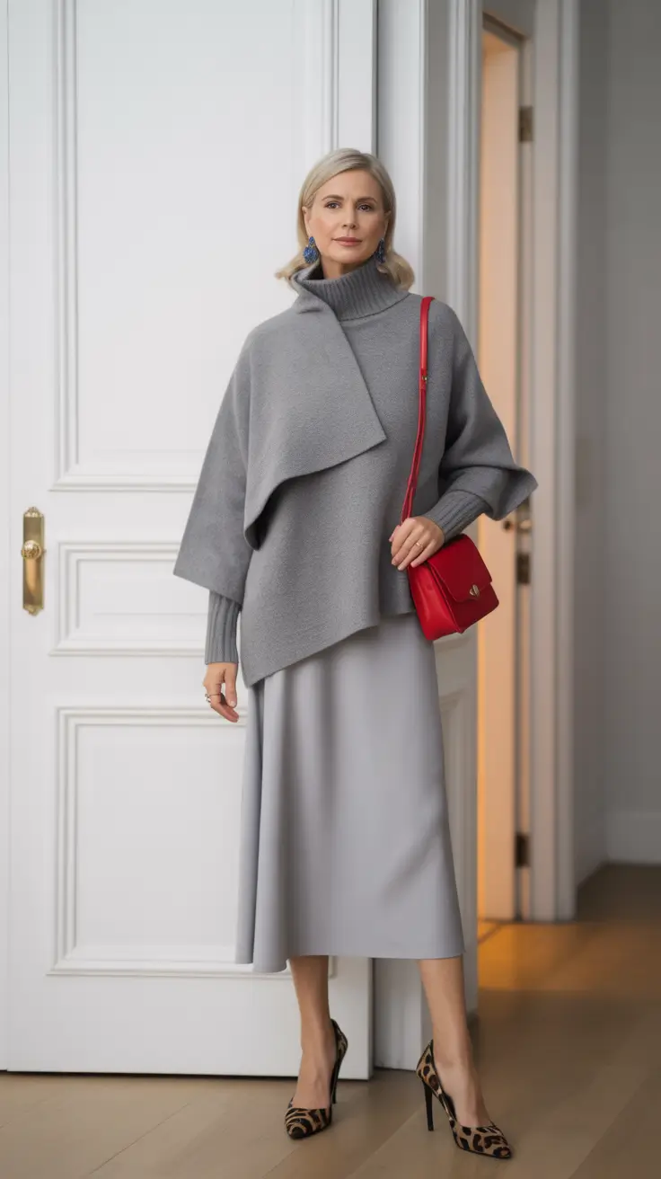 Stylish for Women Over 40 Winter Outfit 2025–2026 Monochrome Grace with a Pop of Red