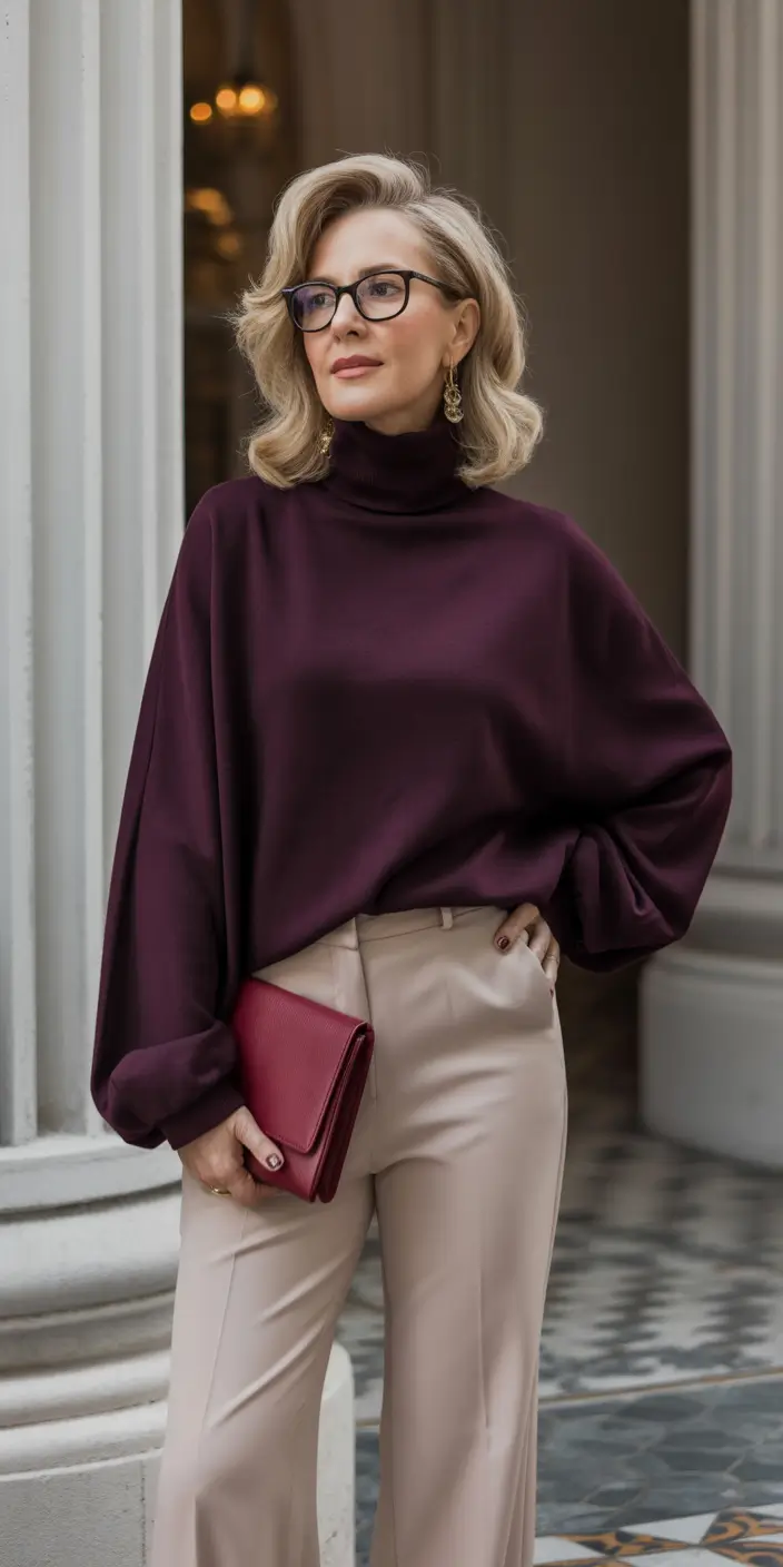 Stylish for Women Over 40 Winter Outfit 2025–2026 Rich Tones with Polished Ease