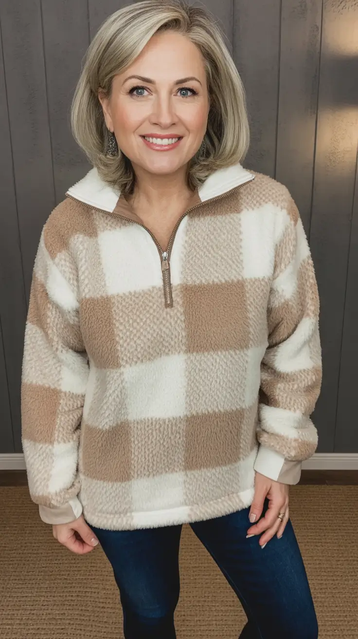 Stylish for Women Over 40 Winter Outfit 2025–2026 Casual Checks with Cozy Texture