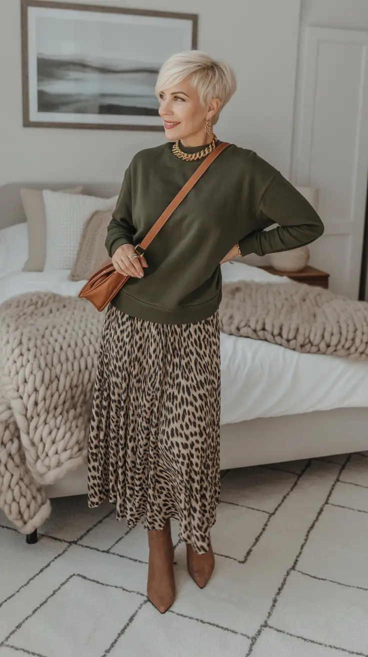 Stylish for Women Over 50 Winter Outfit 2025-2026 Animal Print with Relaxed Glamour