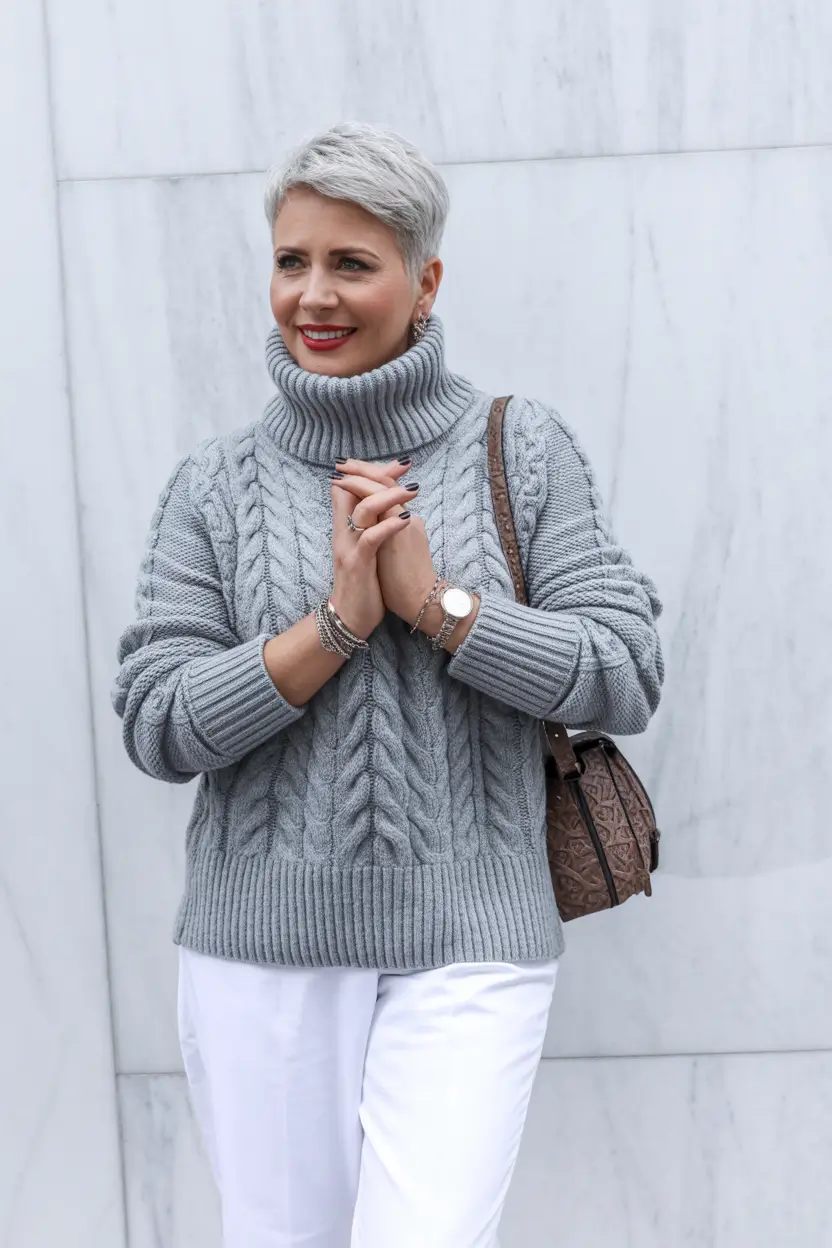 Stylish for Women Over 50 Winter Outfit 2025-2026 Soft Knit Neutrals for Everyday Comfort