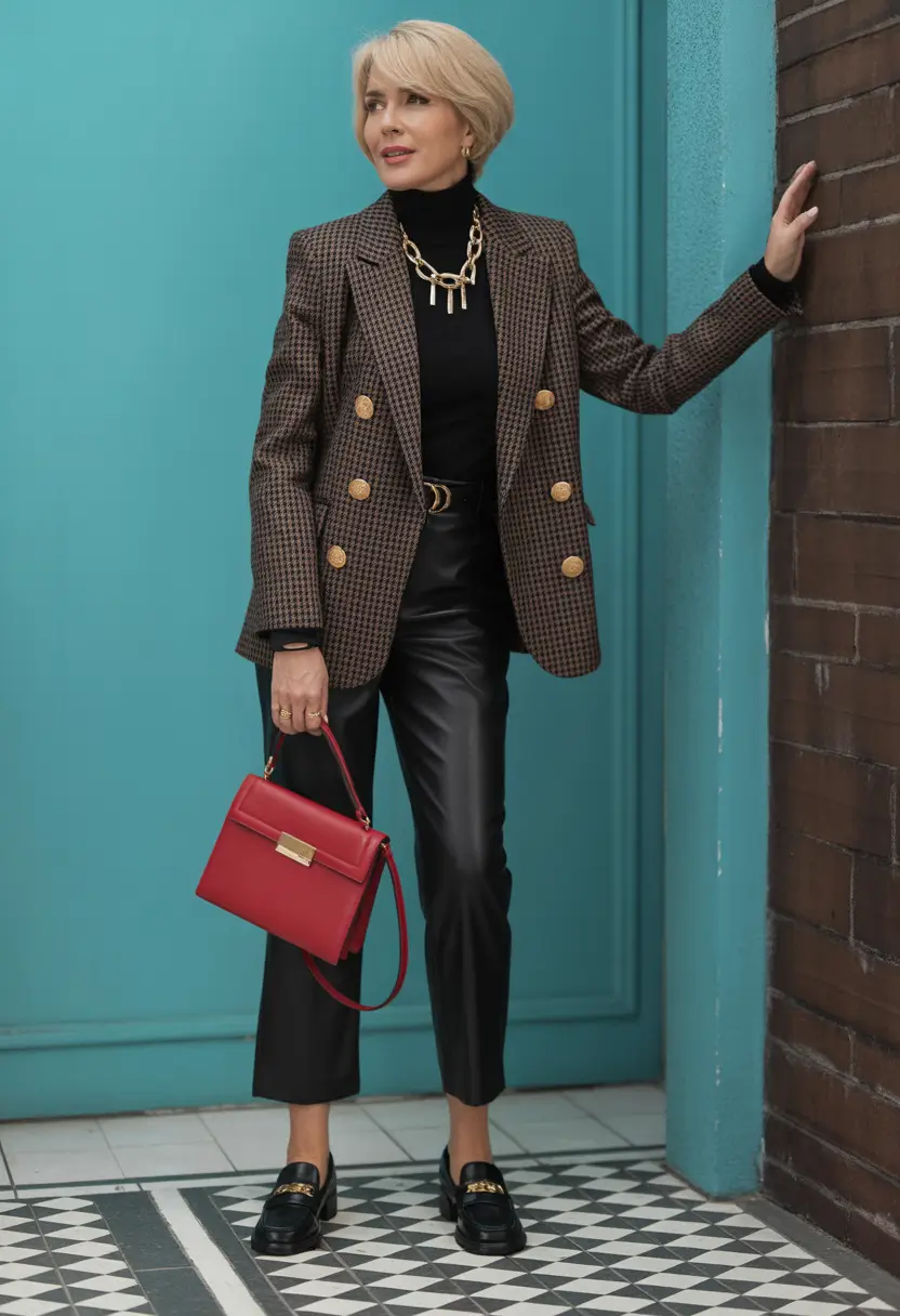 Stylish for Women Over 50 Winter Outfit 2025-2026 Tailored Chic with a Pop of Red
