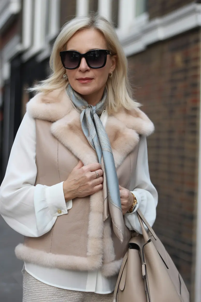 Stylish for Women Over 50 Winter Outfit 2025-2026 Elegant Neutrals with a Silk Accent