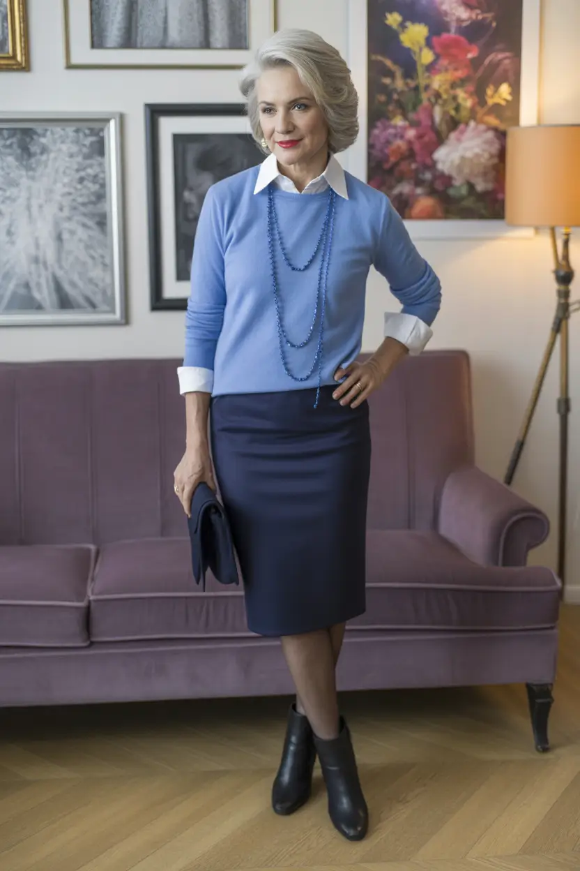 Stylish for Women Over 60 Winter Outfit 2025-2026 Classic Navy and Blue Sophistication