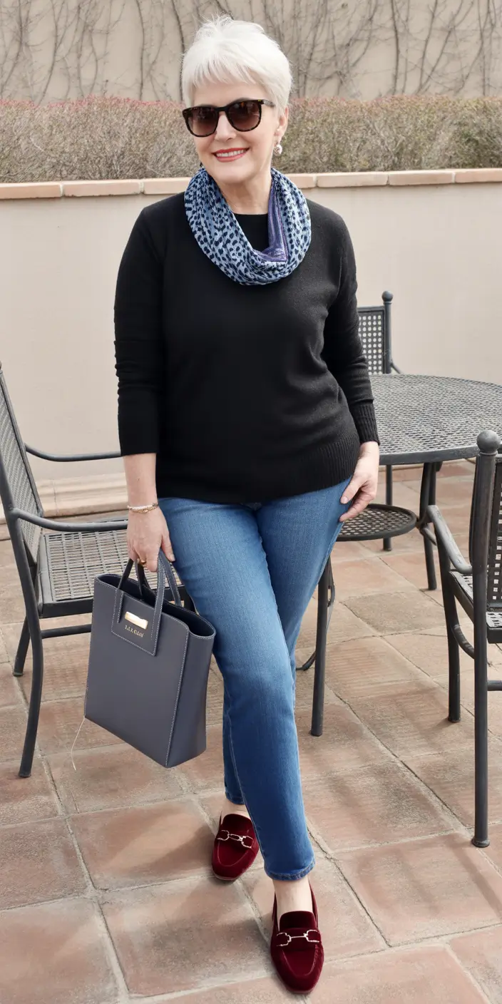 Stylish for Women Over 60 Winter Outfit 2025-2026 Everyday Black and Denim with a Touch of Blue