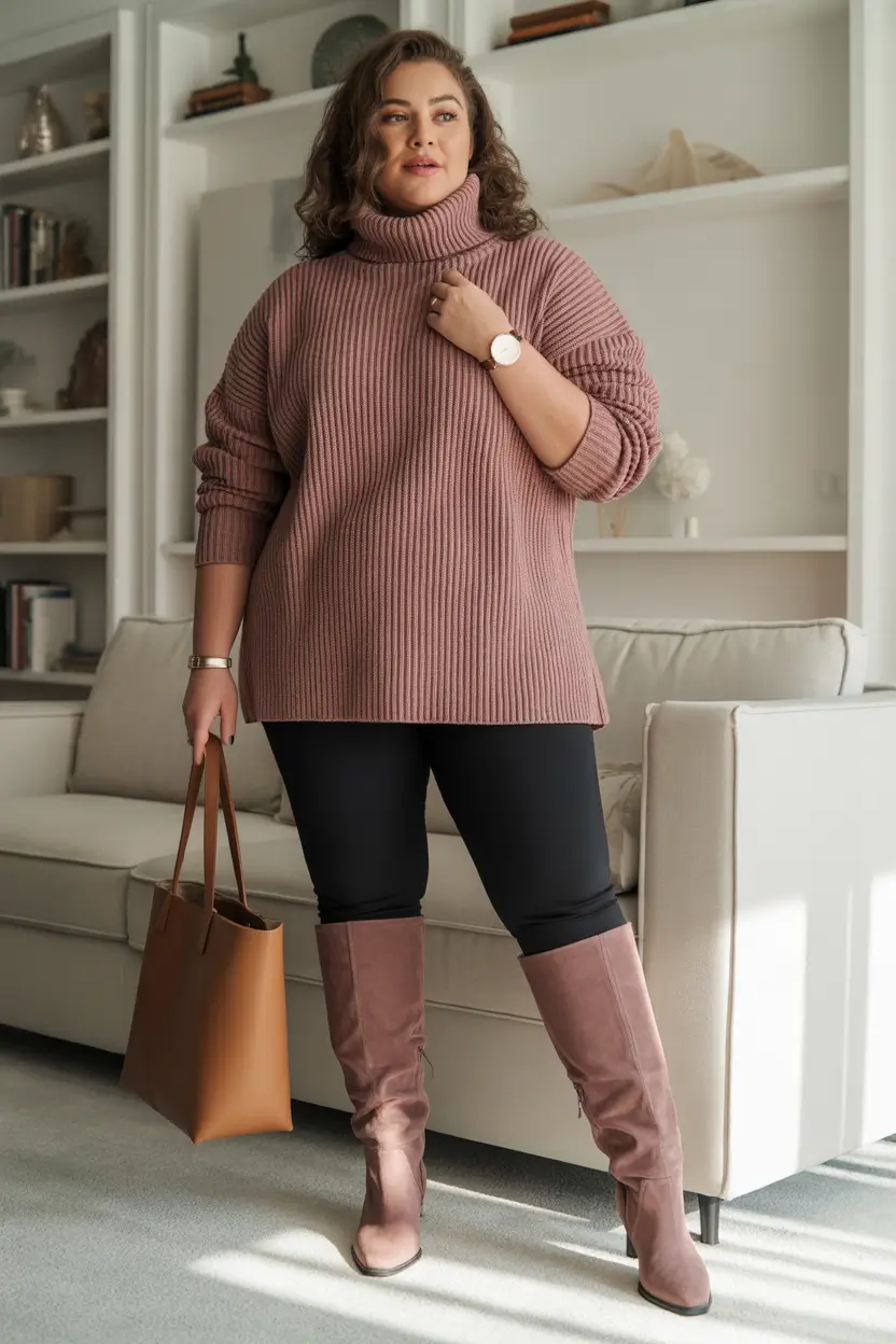 Stylish Plus Size Outfits Winter 2025–2026 Muted Mauve and Boots Elegance