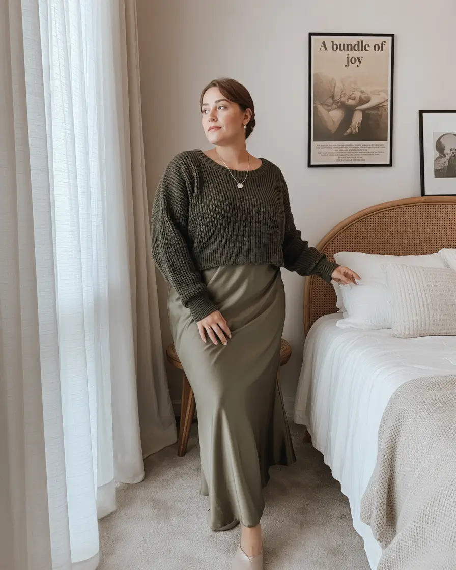 Stylish Plus Size Outfits Winter 2025–2026 Olive Green Boho Chic