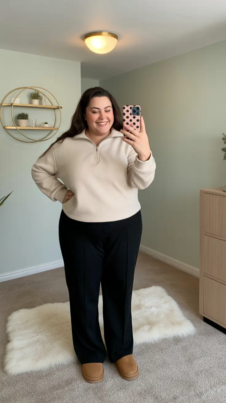 Stylish Plus Size Outfits Winter 2025–2026 Effortless Beige and Black Minimalism