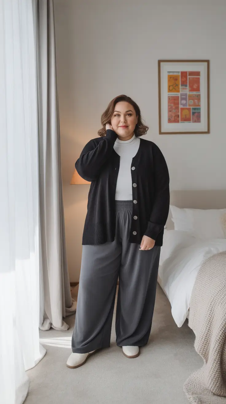 Stylish Plus Size Outfits Winter 2025–2026 Monochrome Layers in Black and Gray
