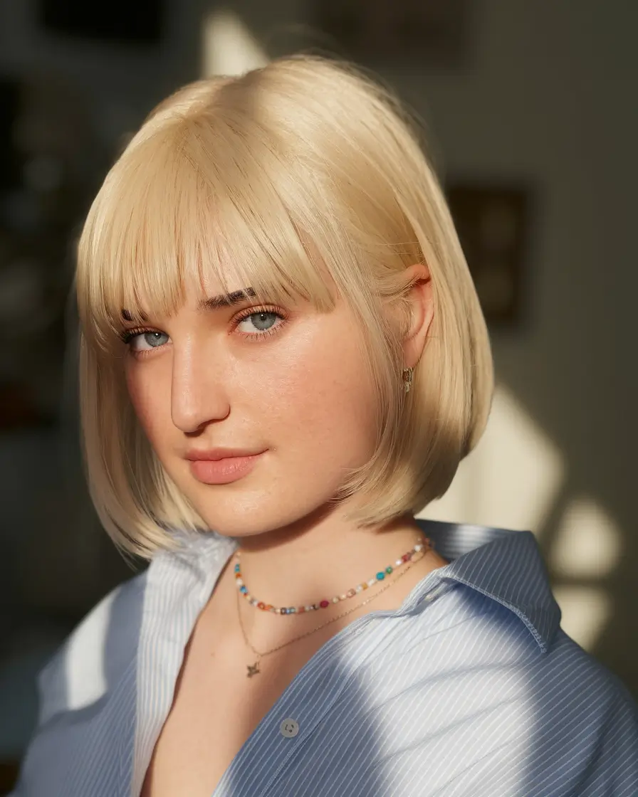 Stylish Short Winter Haircut Ideas 2025-2026 Golden Blonde Bob with Soft Fringe