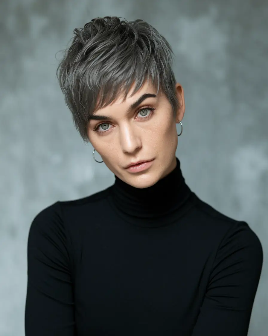 Stylish Short Winter Haircut Ideas 2025-2026 Silver Pixie with Layered Texture