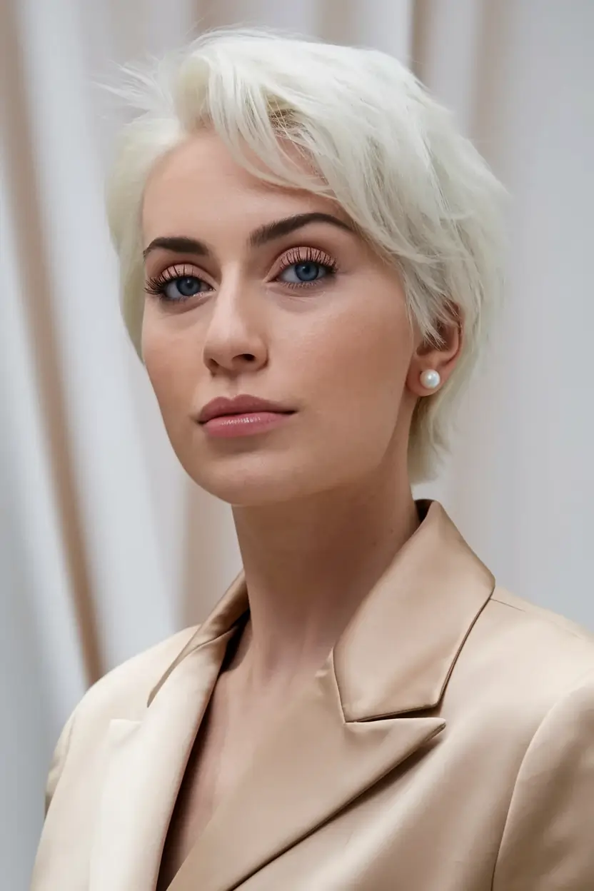 Stylish Short Winter Haircut Ideas 2025-2026 Platinum Crop with Soft Elegance