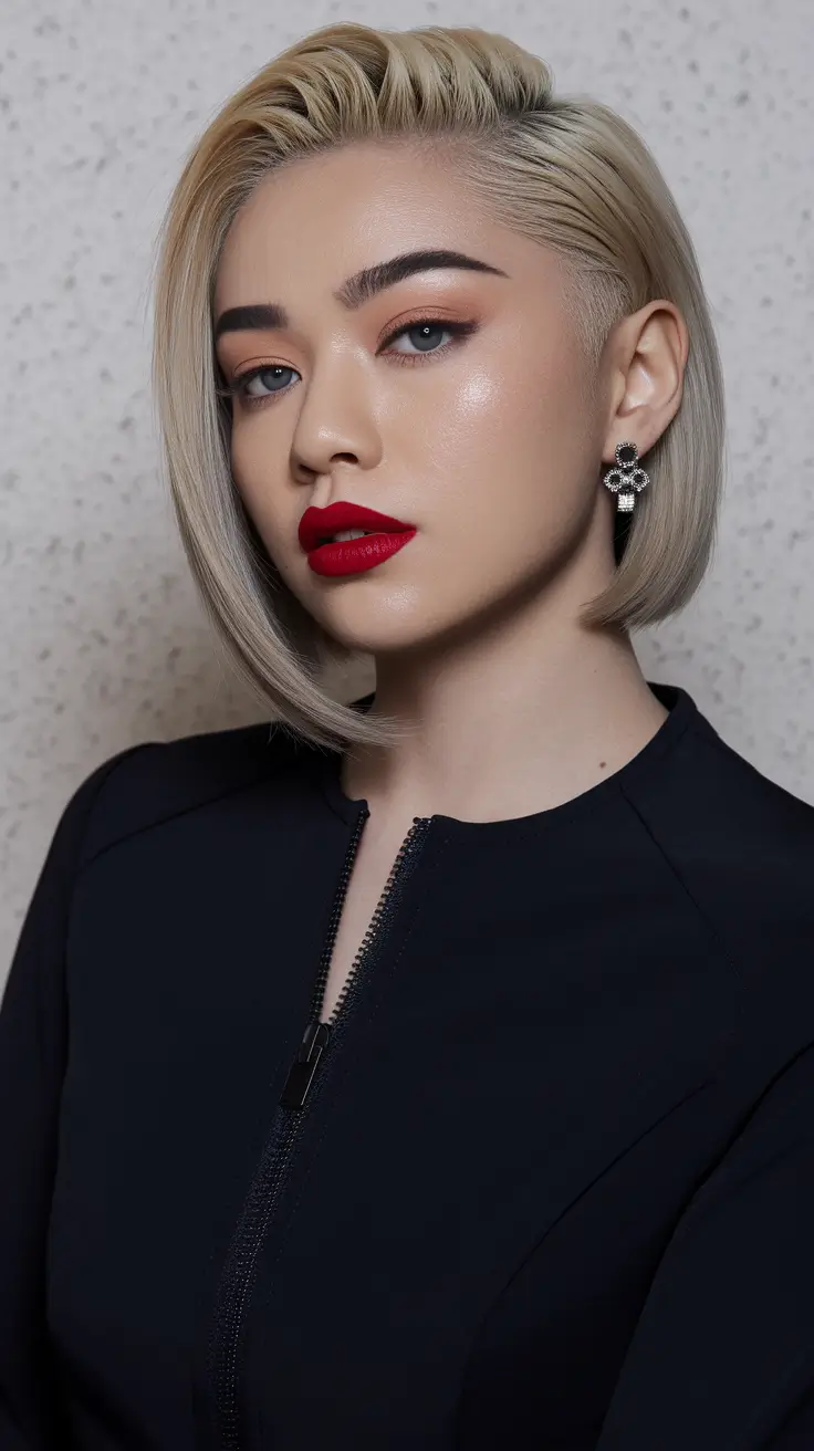 Stylish Short Winter Haircut Ideas 2025-2026 Slicked-Back Platinum Bob