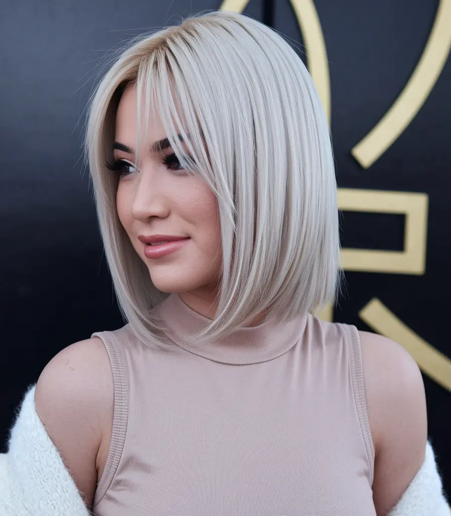 Stylish Short Winter Haircut Ideas 2025-2026 Platinum Bob with Face-Framing Curtain Bangs