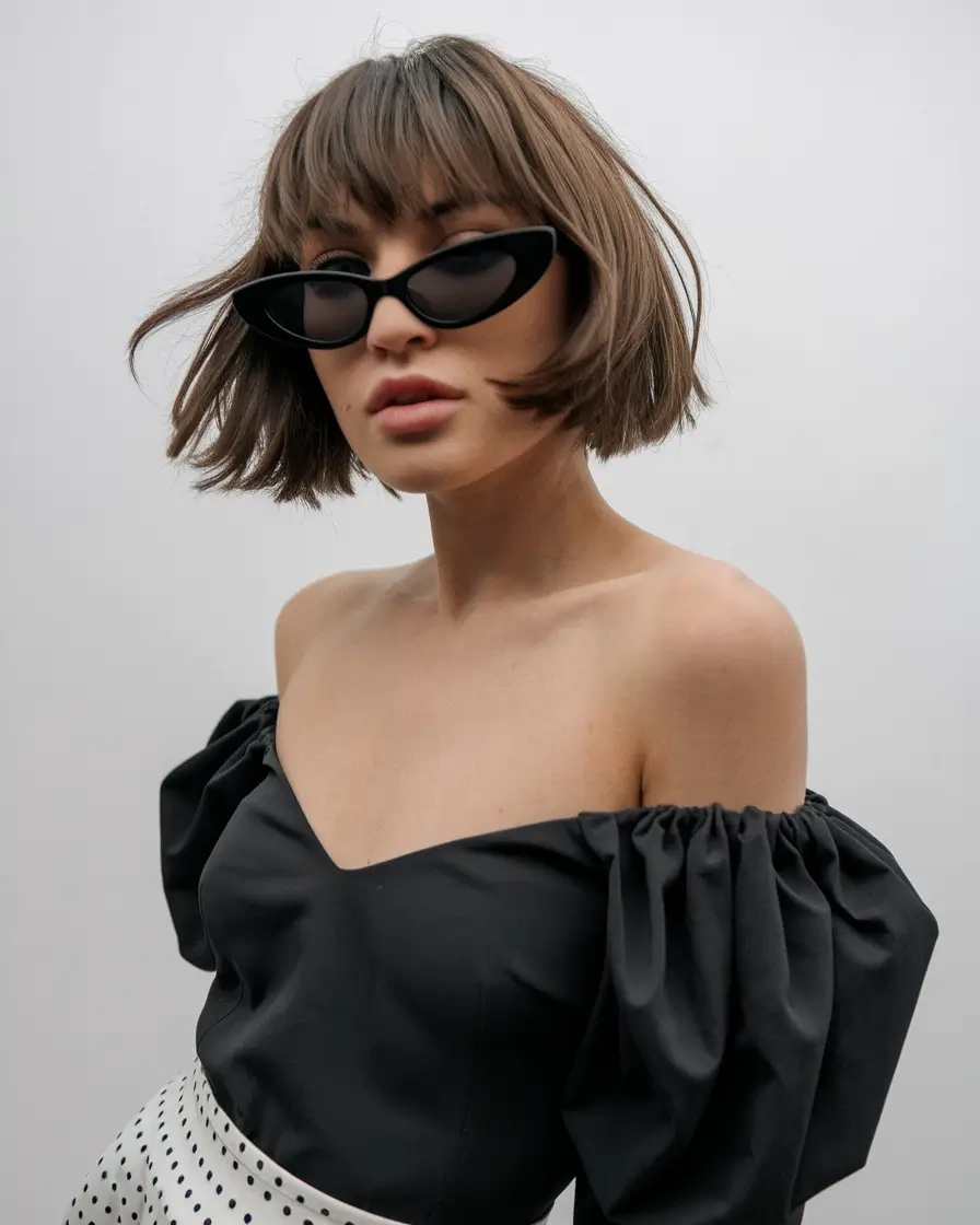 Stylish Short Winter Haircut Ideas 2025-2026 Playful Brunette Bob with Choppy Fringe