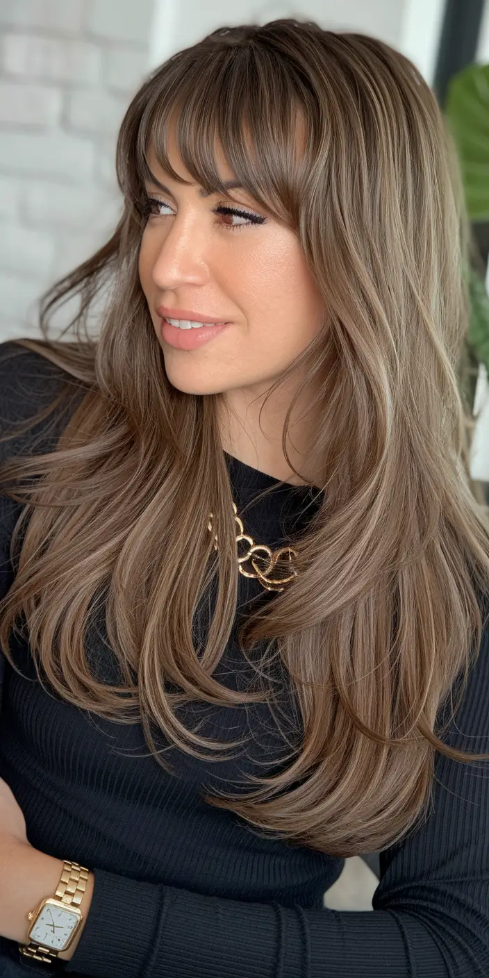 Trending Medium Haircuts Winter 2025-2026 Layered Cut with Wispy Bangs