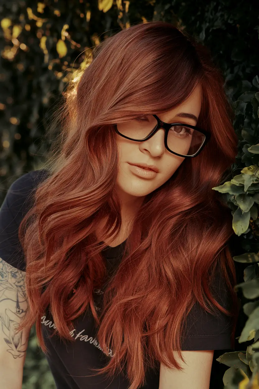 Trending Medium Haircuts Winter 2025-2026 Rusty Red Waves with Side Sweep