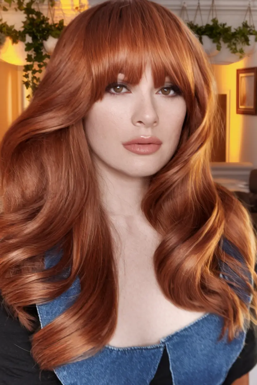 Trending Medium Haircuts Winter 2025-2026 Red Layers with Full Bangs