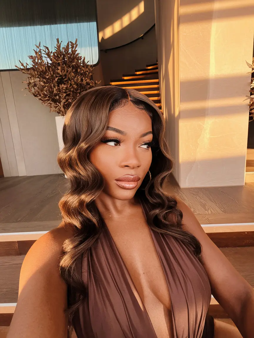 Winter 2025-2026 Hair Colors Ideas for Black Women Golden Mocha Waves