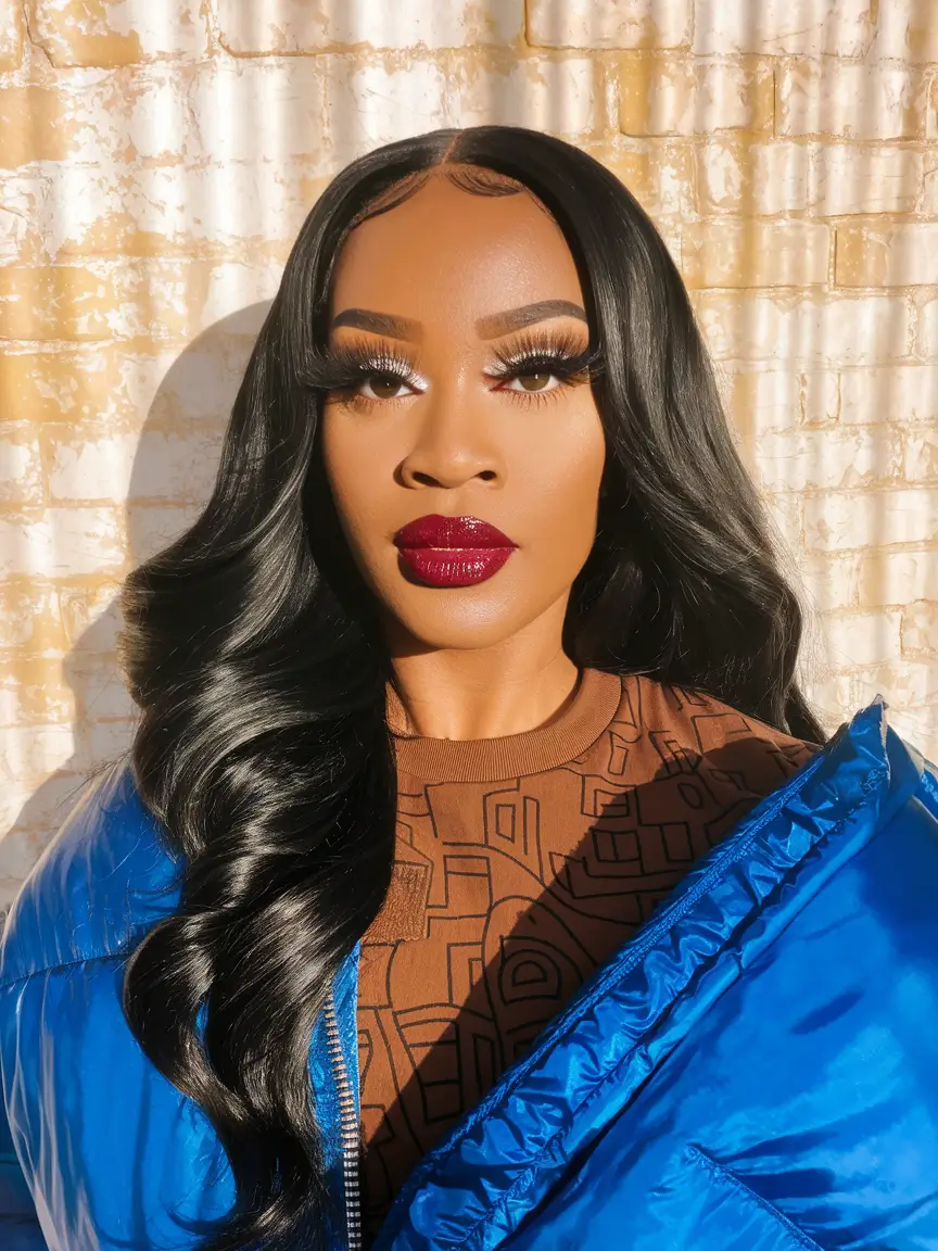 Winter 2025-2026 Hair Colors Ideas for Black Women Glossy Black with Winter Shine