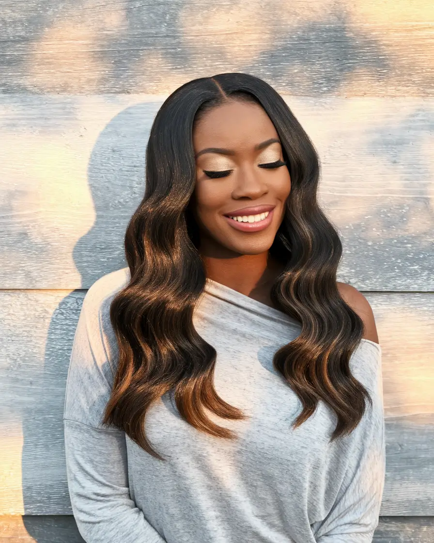 Winter 2025-2026 Hair Colors Ideas for Black Women Soft Chocolate Waves