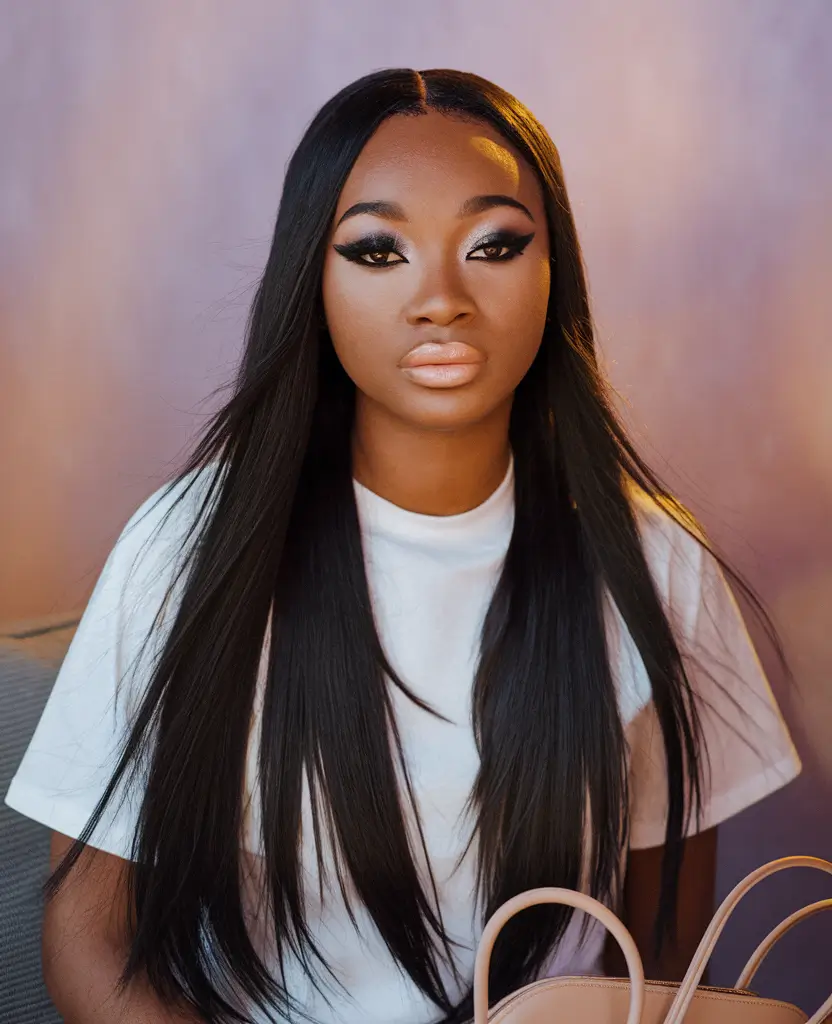 Winter 2025-2026 Hair Colors Ideas for Black Women Sleek Ebony Straight
