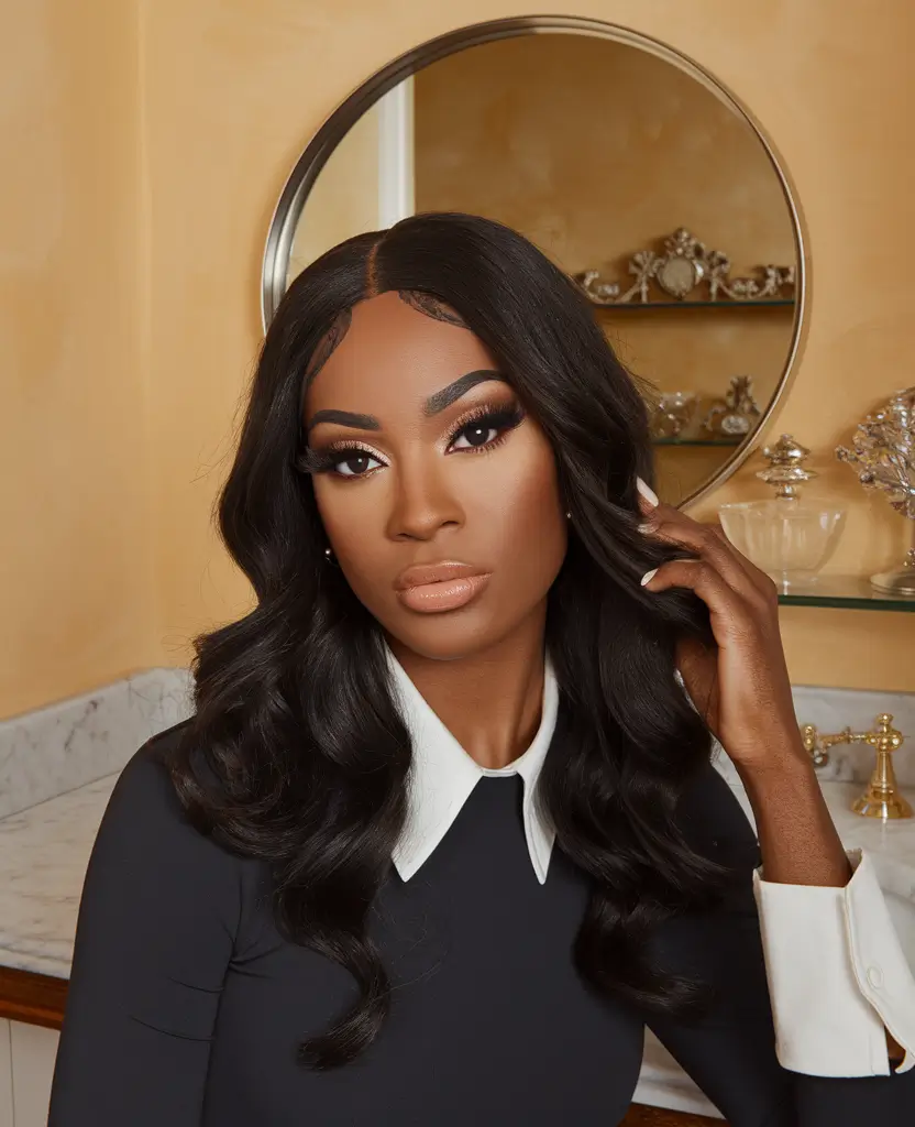 Winter 2025-2026 Hair Colors Ideas for Black Women Soft Raven with Gentle Waves