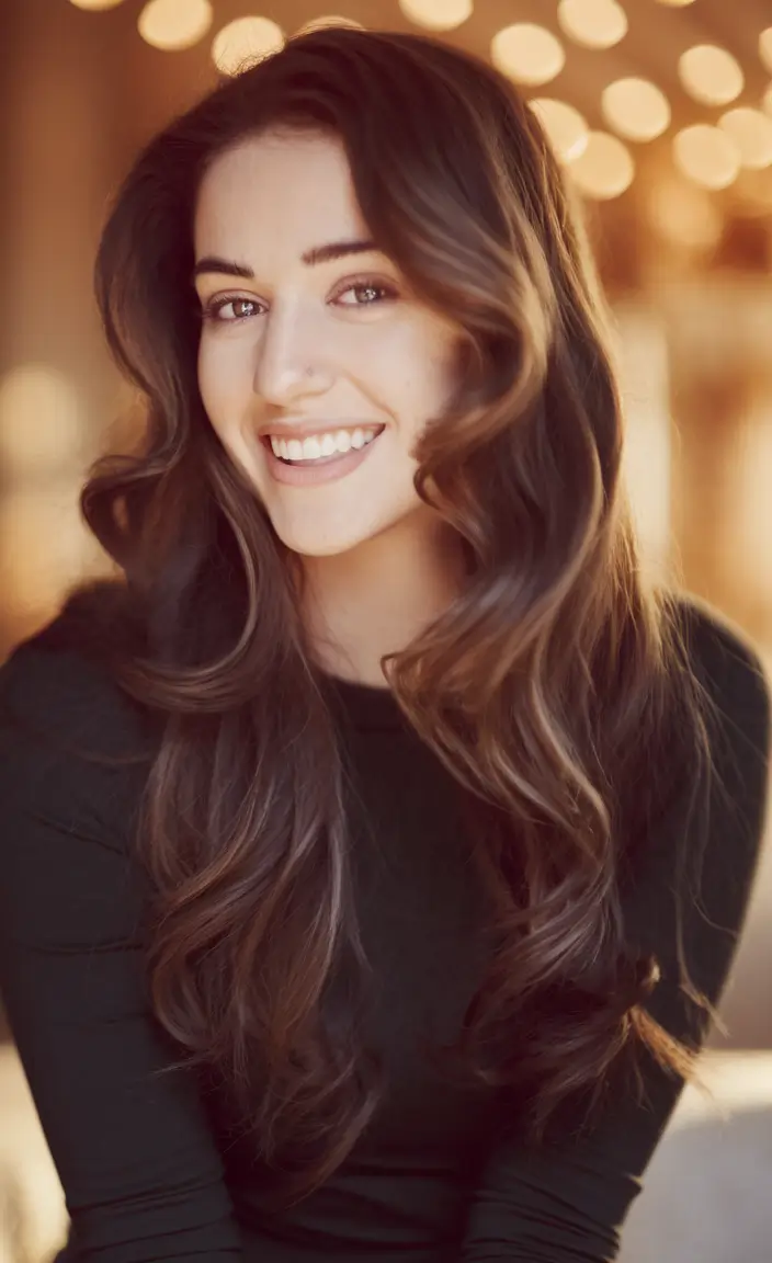 Winter 2025-2026 Hair Colors Ideas for Brown Hair Playful Brunette Waves with Subtle Highlights